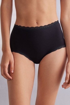 Bragas Intimissimi High Rise Cotton And Lace Hipsters Mujer Negros | TRJB-46052