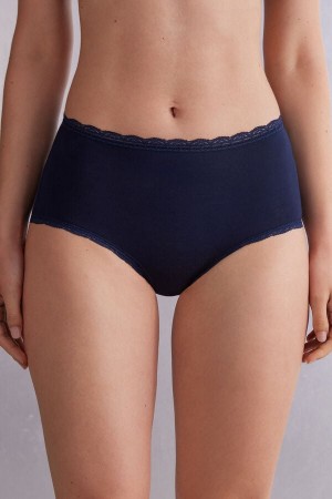 Bragas Intimissimi High Rise Cotton And Lace Hipsters Mujer Azules | FHPO-74235