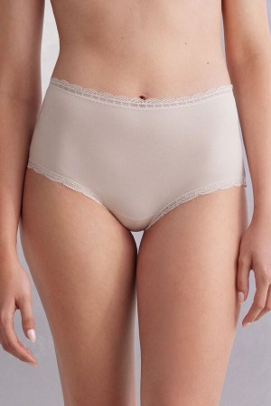 Bragas Intimissimi High Rise Cotton And Lace Hipsters Mujer Creme Rosas | IURH-46589