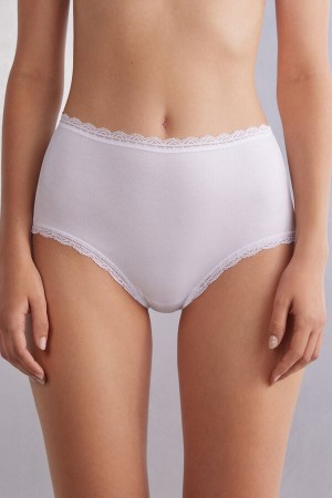 Bragas Intimissimi High Rise Cotton And Lace Hipsters Mujer Blancos | YJMH-39284