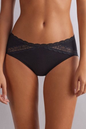 Bragas Intimissimi Semi-High Rise Cotton And Lace Mujer Negros | FTSP-08241