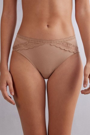 Bragas Intimissimi Semi-High Rise Cotton And Lace Mujer Naranjas Beige | UFJB-26054