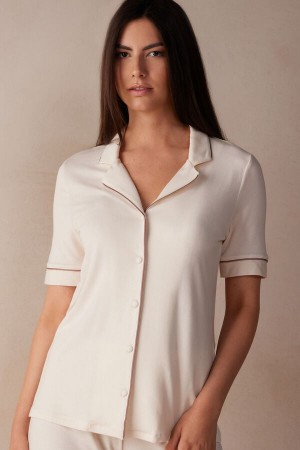 Camisa Intimissimi Button Up In Modal Mujer Amarillos Claro Blancos | CIWY-78641