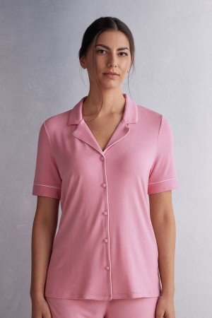 Camisa Intimissimi Button Up In Modal Mujer Rosas | HGNJ-15479