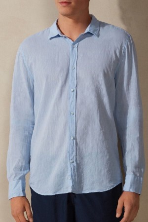 Camisa Intimissimi Linen And Cotton Hombre Azules Claro | GRZH-52876