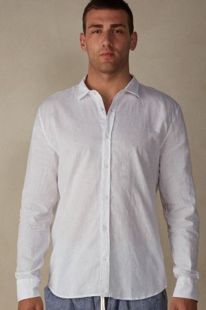 Camisa Intimissimi Linen And Cotton Hombre Blancos | EQSV-62743