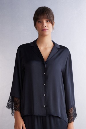 Camisa Intimissimi Living In Luxe Menswear Cut Silk Mujer Negros | VTFK-70965