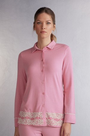 Camisa Intimissimi Pretty Flowers Button Up In Modal Mujer Rosas Blancos | XAQF-57801