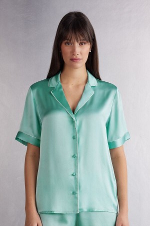 Camisa Intimissimi Silk With Contrast Trim Mujer Verdes | KDQF-39452