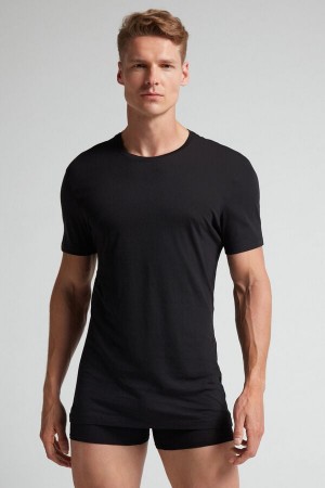 Camiseta Intimissimi Extrafine Superior Cotton Hombre Negros | ZUFL-51679