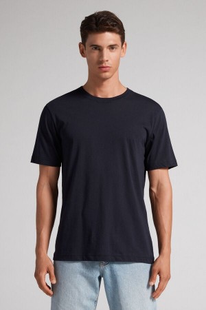 Camiseta Intimissimi Extrafine Superior Cotton Regular Fit Hombre Negros | QUFM-15802