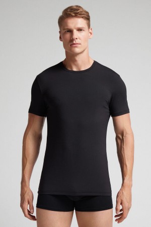 Camiseta Intimissimi Microfiber Hombre Negros | TNDI-48703