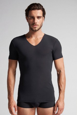 Camiseta Intimissimi Seamless Micromesh Hombre Negros | OAEP-49761