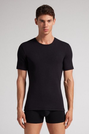 Camiseta Intimissimi Short-Sleeve Modal-Cashmere Hombre Negros | HNCY-63840