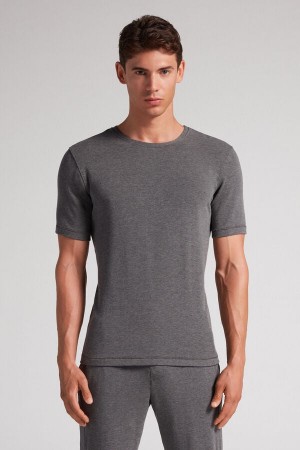 Camiseta Intimissimi Short-Sleeve Modal-Cashmere Hombre Grises Oscuro | SNJT-35708