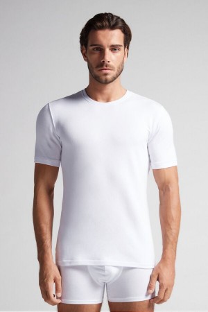 Camiseta Intimissimi Short-Sleeve Modal-Cashmere Hombre Blancos | FGSM-28463