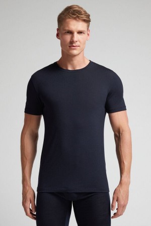 Camiseta Intimissimi Stretch Merino Wool Short-Sleeve Hombre Negros | GLMN-70516