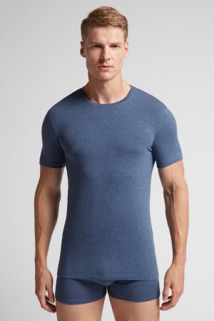 Camiseta Intimissimi Stretch Superior Cotton Hombre Azules | UIDY-80263