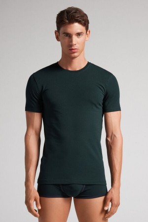 Camiseta Intimissimi Stretch Superior Cotton Hombre Verdes Oscuro | GQDJ-49237