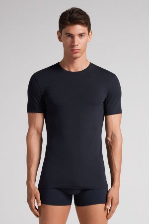 Camiseta Intimissimi Stretch Superior Cotton Hombre Negros | ZMJR-25913