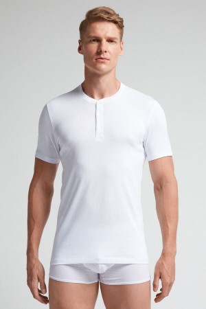 Camiseta Intimissimi Superior Cotton Henley Hombre Blancos | VTMN-89025