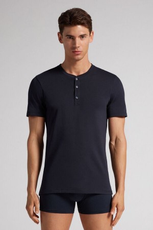 Camiseta Intimissimi Superior Cotton Henley Hombre Negros | RNMG-76531