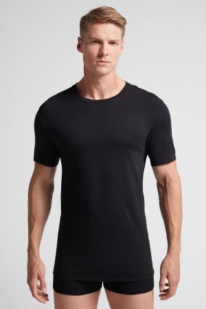 Camiseta Intimissimi Superior Cotton Hombre Negros | XHAQ-12530