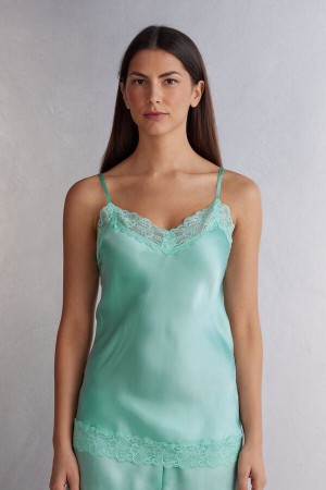 Camiseta sin Manga Intimissimi Lace And Silk Mujer Verdes | EKXN-04583