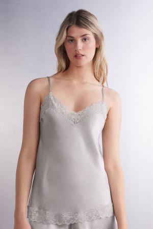 Camiseta sin Manga Intimissimi Lace And Silk Mujer Grises | OBWJ-86702