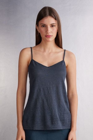 Camiseta sin Manga Intimissimi Linen V-Neck Mujer Azules | SMTI-38907