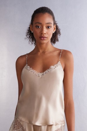 Camiseta sin Manga Intimissimi Living In Luxe Silk Camisole Mujer Beige | LPZC-02154