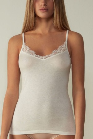 Camiseta sin Manga Intimissimi Modal Ultralight Cashmere Blend With Lace Mujer Amarillos Claro | LZKJ-95681