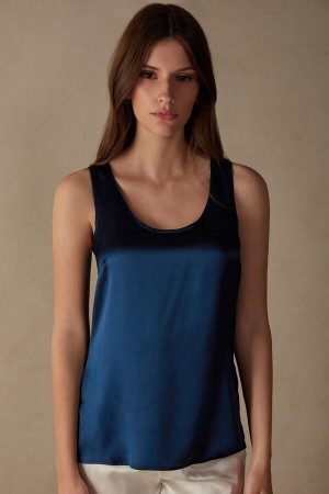 Camiseta sin Manga Intimissimi Silk And Modal Mujer Azules | QNUA-31574