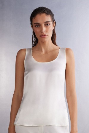 Camiseta sin Manga Intimissimi Silk And Modal Mujer Blancos | IHRT-76289