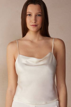 Camiseta sin Manga Intimissimi Silk Crop Camisole Mujer Blancos | SFKD-18450