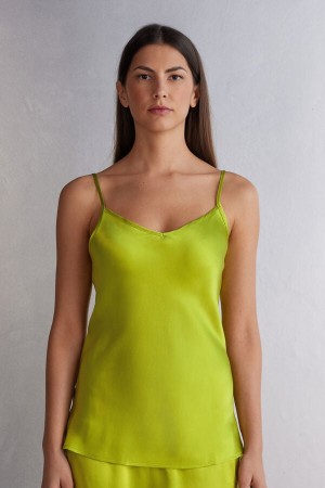 Camiseta sin Manga Intimissimi Silk Satin With V-Neckline Mujer Verdes | LTYW-81206