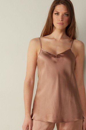 Camiseta sin Manga Intimissimi Silk Satin With V-Neckline Mujer Rosas | OZSB-73426