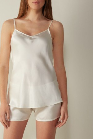 Camiseta sin Manga Intimissimi Silk Satin With V-Neckline Mujer Blancos | YECW-80697