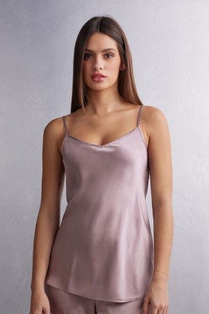 Camiseta sin Manga Intimissimi Silk Satin With V-Neckline Mujer Rosas | RWHK-42508