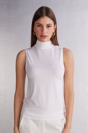 Camiseta sin Manga Intimissimi Sleeveless Turtleneck Micromodal Mujer Blancos | BEAN-47309