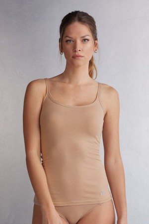 Camiseta sin Manga Intimissimi Spaghetti Strap In Cotton Mujer Naranjas Beige | KJFS-84615