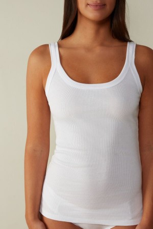 Camiseta sin Manga Intimissimi Superior Cotton Racer Back Mujer Blancos | OXSE-57624