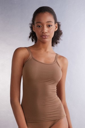 Camiseta sin Manga Intimissimi Ultralight Cotton Mujer Beige Oscuro | XFMN-31685