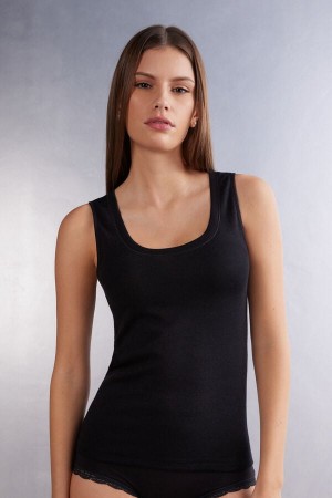 Camiseta sin Manga Intimissimi Wool Cotton Mujer Negros | XPCO-21796