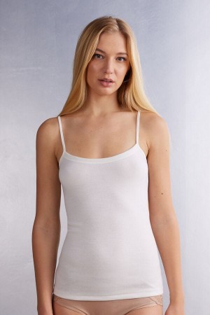 Camiseta sin Manga Intimissimi Wool Cotton Camisole Mujer Blancos | PCWD-67380