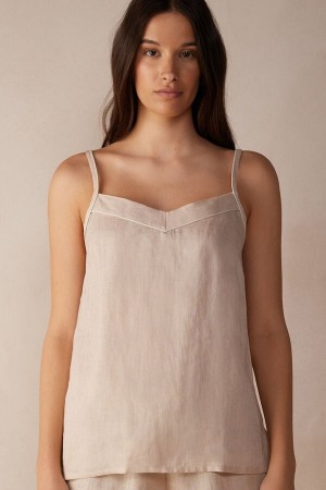 Camiseta sin Manga Intimissimi Yacht Night Linen Mujer Beige | ZAQV-92760