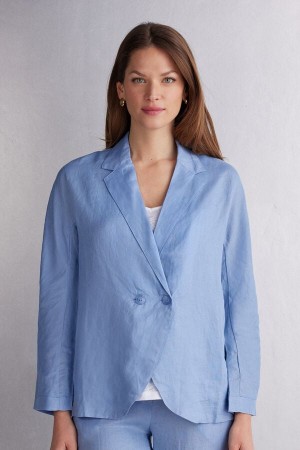 Chamarra Intimissimi Linen Cloth Double Breasted Mujer Azules | WNCH-35187