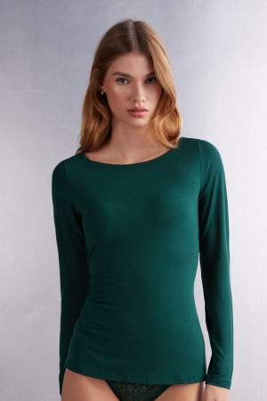 Manga Larga Intimissimi Bateau Neck In Micromodal Mujer Verdes | OQZH-72940