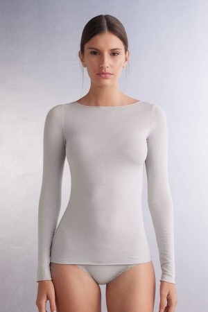 Manga Larga Intimissimi Boat Neck Modal Cashmere Ultralight Mujer Grises | EYCD-56904