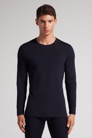 Manga Larga Intimissimi Crew-Neck Merino-Wool Hombre Negros | NGDO-91850